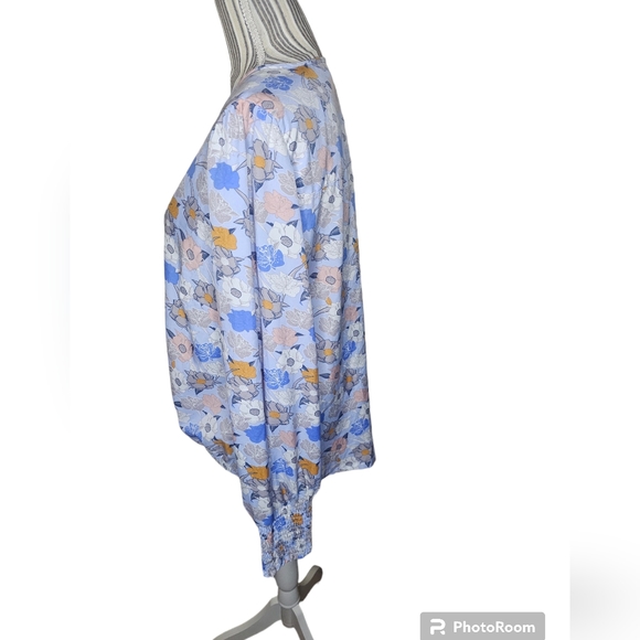 Melloday women's blue floral print long-sleeved top size L - Picture 3 of 7